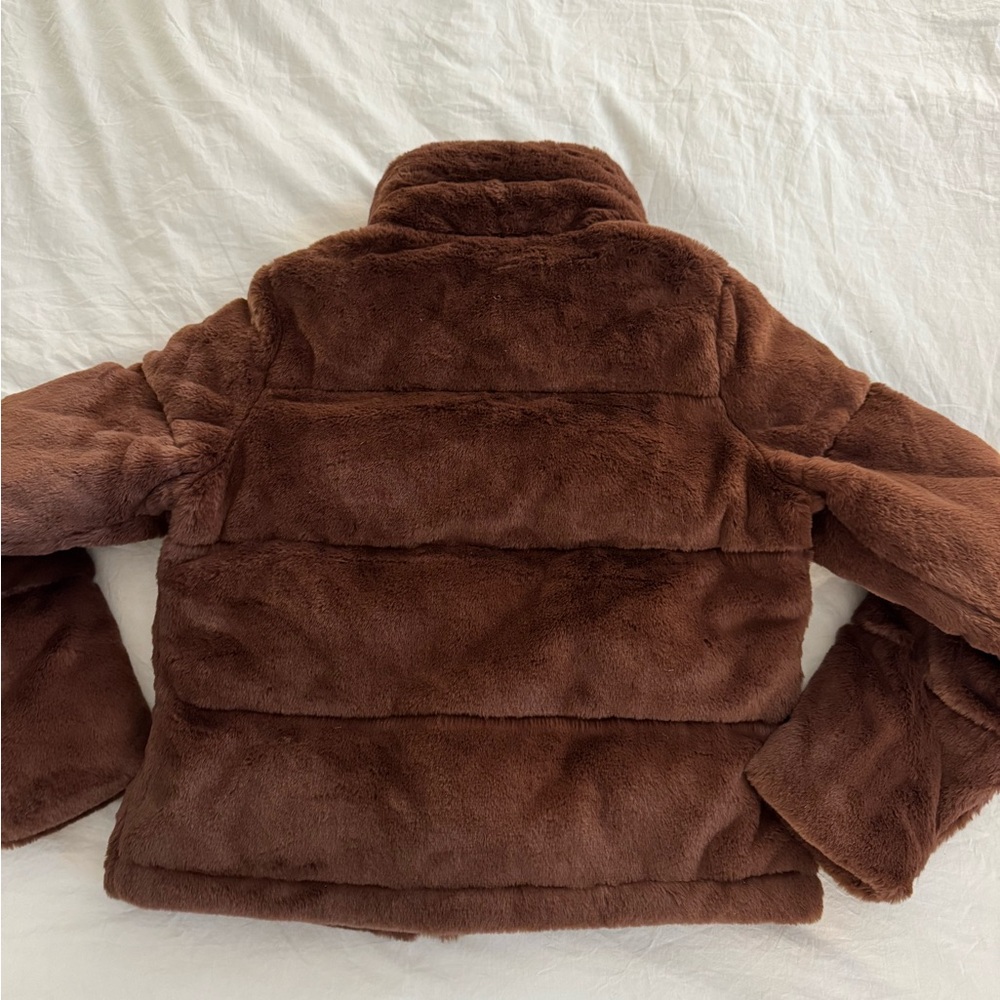 Abercrombie & Fitch Plush Faux Fur Jacket in Rich Brown - Picture 4 of 5